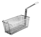 image of FMP 225-1002 Nickel-Plated Steel Fry Basket w/ Front Hook, Rectangular, Twin, Medium Mesh