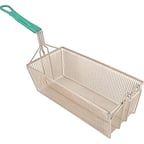 image of FMP 225-1100 Nickel-Plated Steel Fryer Basket w/ Double Front Hook, Teal Vinyl-Coated Handle