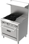 image of Fortress FGR4B12G 36" Gas Restaurant Range w/ (4) Open Burners, 12" Griddle,  (1) Standard Oven, 165.000 BTU