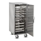 image of FWE ETC-UA-7, 7 Pan Stainless Steel 1/2 Height Bun / Food Pan Enclosed Transport Mobile w/ 4-1/2" Bottom Load Slides