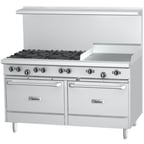 image of Garland US Range G60-6G24RR 60" Gas Restaurant Range w/ (6) Open Burners, 24" Griddle, (2) Standard Ovens, 310.000 BTU
