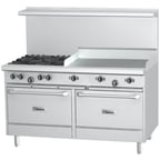 image of Garland US Range G60-4G36RS 60" Gas Restaurant Range w/ (4) Open Burners, 36" Griddle, (1) Standard Oven, (1) Cabinet Base, 224.000 BTU