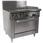 image of Garland US Range U36-4G12R 36" Gas Restaurant Range w/ (4) Open Burners, 12" Griddle, (1) Standard Oven, 184.000 BTU