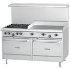 image of Garland US Range U60-4G36RR 60" Gas Restaurant Range w/ (4) Open Burners, 36" Griddle, (2) Standard Ovens, 258.000 BTU