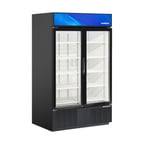 image of HABCO ESM46HC 47" 2-Section Black Merchandiser Refrigerator with Glass Door