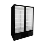 image of HABCO ESM49HCTD 54" 2-Section Black Merchandiser Refrigerator with Glass Door