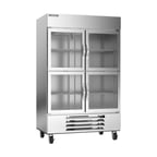 image of Beverage Air HBF49HC-1-HG 52" Two Section Reach-In Freezer w/ 4 Glass Half Doors, Stainless Steel, 46 cu. ft.