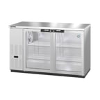 image of Hoshizaki BB59-G-S 59" Two Section Silver 2 Swinging Glass Door Back Bar Cooler, 18.45 cu. ft.