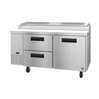 image of Hoshizaki PR67A-D2 67" Two Section Refrigerated Pizza Prep Table w/ 2 Drawers & 1 Door