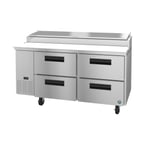 image of Hoshizaki PR67A-D4 67" Two Section Refrigerated Pizza Prep Table w/ 4 Drawers, (9) 1/3 Size Pans