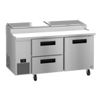 image of Hoshizaki PR67B-D2 67" Two Section Refrigerated Pizza Prep Table w/ 1 Door & 2 Drawers