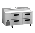 image of Hoshizaki PR67B-D4 67" Two Section Refrigerated Pizza Prep Table w/ 4 Drawers, (9) 1/3 Size Pans