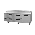 image of Hoshizaki PR93A-D4 93" Three Section Refrigerated Pizza Prep Table w/ 4 Drawers & 1 Door