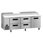image of Hoshizaki PR93B-D4 93" Three Section Refrigerated Pizza Prep Table w/ 1 Door & 4 Drawers