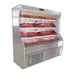 image of Howard-McCray R-M32E-10-S-LED 122'' Vertical Open Air Curtain Meat Merchandiser, Stainless Steel, Remote Refrigeration, 3 Shelves, w/ LED Lighting