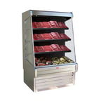 image of Howard-McCray R-OM30E-4L-S-LED 51'' Vertical Meat Open Air Merhandiser, Stainless Steel, Remote Refrigeration, 2 Shelves, w/ LED Lighting