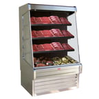 image of Howard-McCray R-OM30E-5-S-LED 63" Vertical Meat Open Air Merhandiser, Stainless Steel, Remote Refrigeration, 3 Shelves, w/ LED Lighting