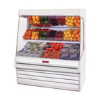 image of Howard-McCray R-OM35E-3L-LED 39" Vertical Packaged Meats Open Merhandiser in White, Remote Refrigeration, 2 Shelves, Low Profile, w/ LED Lighting