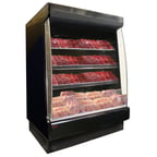image of Howard-McCray R-OM35E-4L-LB-B 51" Vertical Packaged Meat Low-Base Open Merhandiser in Black, Remote Refrigeration, 3 Shelves, w/ LED Lighting