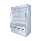 image of Howard-McCray R-OM35E-4S-S-LED 51" Vertical Packaged Meats Open Merhandiser, Stainless Steel, Remote Refrigeration, 2 Shelves, w/ LED Lighting, Sloped End Panels