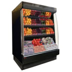 image of Howard-McCray R-OP35E-4L-LB-B 51" Vertical Packaged Meats Low-Base Open Merhandiser in Black, Remote Refrigeration, 3 Shelves, Low Profile, w/ LED Lighting