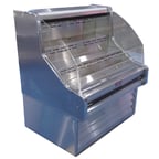 image of Howard-McCray R-OS30E-4C-S-LED 51'' Horizontal Curved Open Impulse Merchandiser, Stainless Steel, Remote Refrigeration, 3 Shelves, w/ LED Lighting