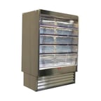 image of Howard-McCray SC-OD35E-5-SL-S 63" Multi-Purpose Open Merchandiser, Stainless Steel, Self-Contained, 4 Shelves, w/ Rear Sliding Doors, LED Lighting