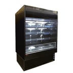 image of Howard-McCray SC-OD35E-6-SL-B 75" Multi-Purpose Open Merchandiser in Black, Self-Contained, 4 Shelves, w/ Rear Sliding Doors, LED Lighting