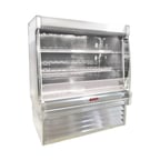 image of Howard-McCray SC-OM35E-4L-S-LED 51'' Vertical Packaged Meats Open Merhandiser, Stainless Steel, Self-Contained, 2 Shelves, Low Profile, w/ LED Lighting