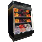 image of Howard McCray SC-OP35E-4L-LB-B 51" Produce Low-Base Open Merchandiser in Black, Self-Contained, 2 Shelves, Curved Plexi End Panels, w/ LED Lighting