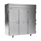 image of Beverage Air HRPS3HC-1H 78"  Three Section Reach-In Refrigerator w/ 6 Solid Half Doors, Top Mounted, 1/3 hp, 71.5 cu. ft.