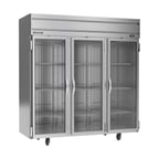image of Beverage Air HRS3HC-1G Three Section Reach-In Refrigerator w/ 3 Glass Full Doors, Top Mounted, 1/3 hp, 71.5 cu. ft.