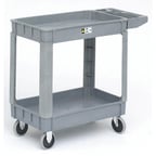 image of Hubert 28762 Grey 3-Shelf Plastic Small Utility Tub Cart w/ Handle - 31"L x 17 1/3"W x 33 1/2"H