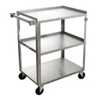 image of Hubert 76725 3-Shelf Stainless Steel Utility Cart - 27-1/2" x 16-3/4" x 32"