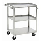 image of Hubert 81798 3-Shelf Stainless Steel Utility Cart - 27-1/2" x 16-1/4" x 32-1/8"