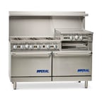 image of Imperial IR-6-RG24-CC 60" Gas Restaurant Range w/ (6) Open Burners, 24" Raised Griddle/Broiler, (2) Convection Ovens, 292.000 BTU