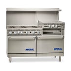image of Imperial IR-6-RG24-XB 60" Gas Restaurant Range w/ (6) Open Burners, 24" Raised Griddle/Broiler, (1) Standard Oven, (1) Open Cabinet Base, 267.000 BTU