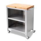 image of John Boos CUFC-M1830-X 2 Undershelves Stainless Steel Formaggio Cart w/ Maple Cutting Board Top