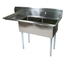 image of John Boos E2S8-1620-12L18-X 52" Two Compartment Sink, 16"W x 20"L Bowl With Left-Hand Drainboard