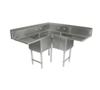 image of John Boos E3BCS-184-2D18-X 57" 3 Compartment Corner Sink, 18"W x 18"L Bowl - Galvanized
