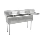 image of John Boos E3S8-1014-10R15-X 47" Three Compartment Sink, 10"W x 14"L Bowl With Right-Hand Drainboard