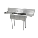 image of John Boos E3S8-1014-10T15-X 60" Three Compartment Sink, 10"W x 14"L Bowl With 2 Drainboards