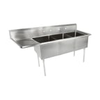 image of John Boos E3S8-15-14L15-X 62" Three Compartment Sink, 15"W x 15"L Bowl With Left-Hand Drainboard
