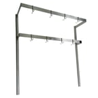 image of John Boos PRD3A 79" Stainless Steel Double Bar Table Mounted Pot Rack with 14 Double Prong Hooks
