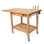 image of John Boos QCL Deluxe Culi Cart w/ Northern Hard Rock Maple, 12" Drop Leaf, Open Base with Undershelf