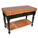 image of John Boos RN-LR05-SSL Le Rustica Table w/ 4" Thick End Grain Top, American Cherry, Black Base