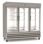 image of Kelvinator KCHRI81R3GDR 81" Three Section Reach-In Refrigerator w/ 3 Glass Door, Bottom Mount, Stainless Steel, 72 cu. ft.