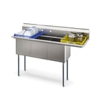 image of Koolmore KM-SC151514-15R3 63" Three Compartment Sink, 15"Wx15"L Bowl With Right-Hand Drainboard