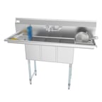 image of Koolmore SC101410-12B3FA 54" Three Compartment Sink, 10"W x 14"L Bowl With 2 Drainboards