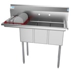 image of Koolmore SC101410-12L3 45" Three Compartment Sink, 10"W x 14"L Bowl With Left-Hand Drainboard